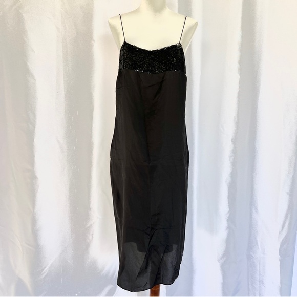 Derek Lam Dresses & Skirts - Dereck Lam black sequin lightweight silk slip dress nighty lingerie Italy size 6